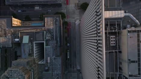 aerial view above the travis street in houston city, sunrise in usa - top down, drone shot