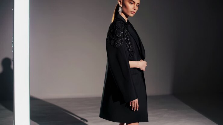 Elegant sort blazer med udsmykninger