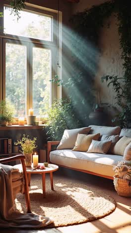 cozy living room with sunlight and plants