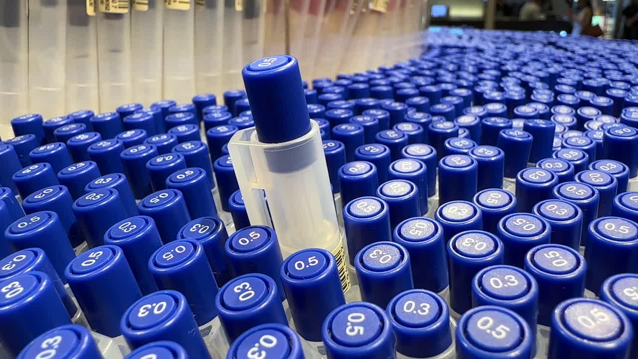 A sea of blue 0.5mm pens