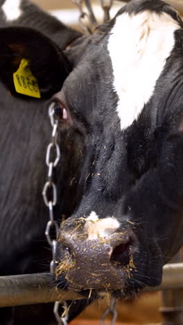 cows in free livestock stall. many cows in milk cow farming in countryside vertical video