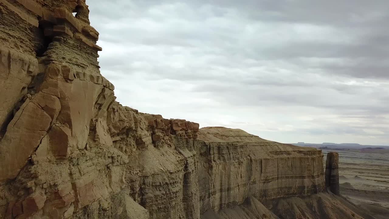 Close Up Drone Aerial View of Factory Butte, Utah Desert, USA