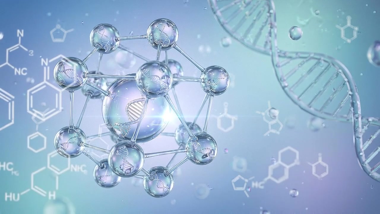 Abstract Chemical Molecular Structure Animation with Blurred DNA Helix Background