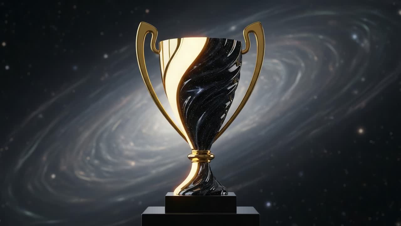 A Majestic Award Trophy Against a Galactic Background, Symbolizing Achievement and Excellence in a Cosmic Setting