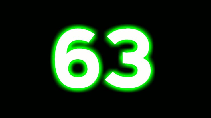 Neon number 63 sixty three sign symbol modern animation motion graphics flicking on black background,green color glowing and shining for video elements