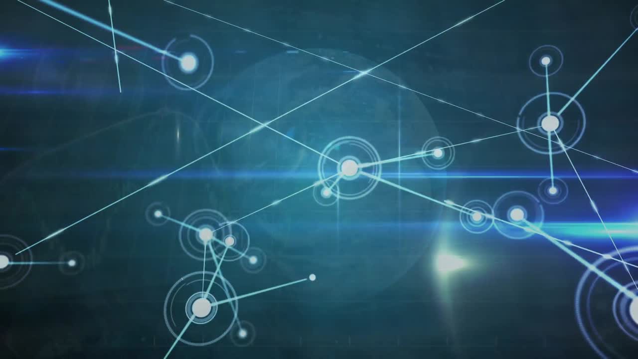 어두운 배경 위의 연결 네트워크와 글로브의 애니메이션