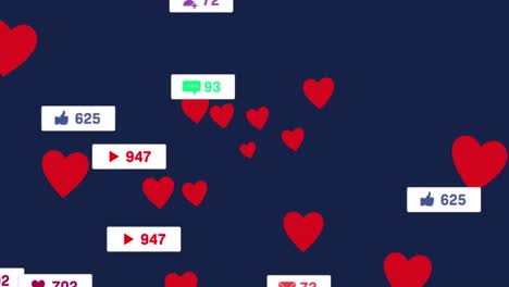 animación de corazones y reacciones en las redes sociales sobre el fondo de la marina