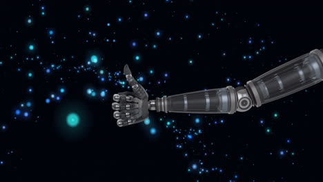 robotic arm giving thumbs up with animation over starry night sky background