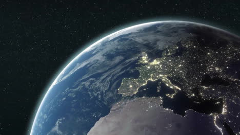 earth from space showing city lights at night, with stars in background animation