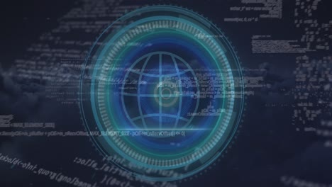 Animation-of-globe,-scopes-scanning-and-data-processing