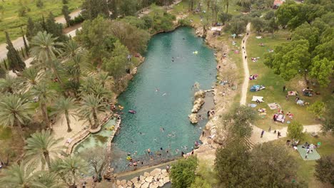 aerial view of a popular swimming hole in israel