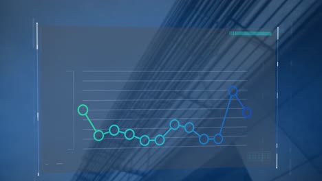 Animation-of-interface-with-statistical-data-processing-against-low-angle-view-of-tall-building