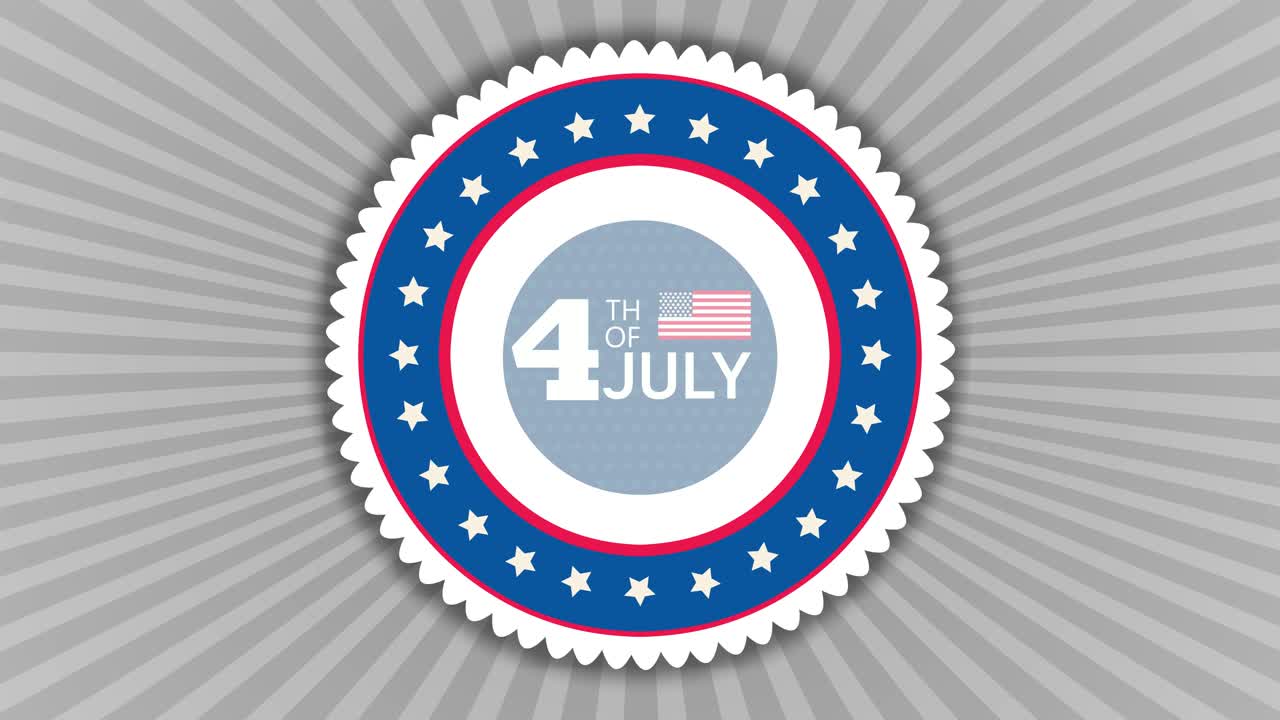 4th of July Celebratory Animation with Greetings for Independence Day Displayed on the Center of the Screen with a Textured Grey Background and American Flag