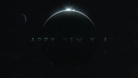 Happy-New-Year-text-with-planet-and-stars-in-black-galaxy