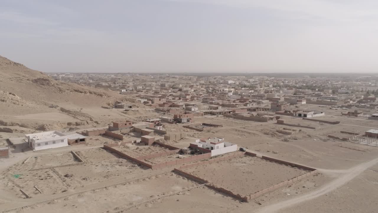Aerial footage of Tunisian residential districts in an arid climate