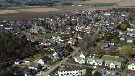 aerial view of the scottish town of edzell on a sunny spring day, angus, scotland