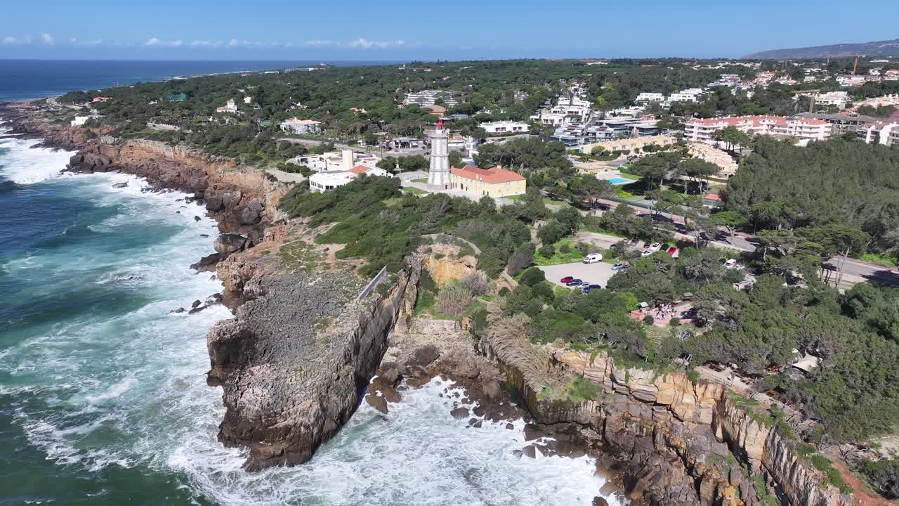 Guia Lighthouse At Cascais In Lisbon District Portugal. Beach Landscape. Nature Seascape. Travel Destination. Guia Lighthouse At Cascais In Lisbon District Portugal. Maritime Lighthouse.