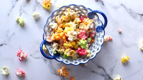 colorful popcorn in a decorative bowl