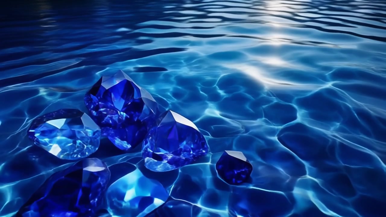 Gemme blu scintillanti adagiate in acqua increspata