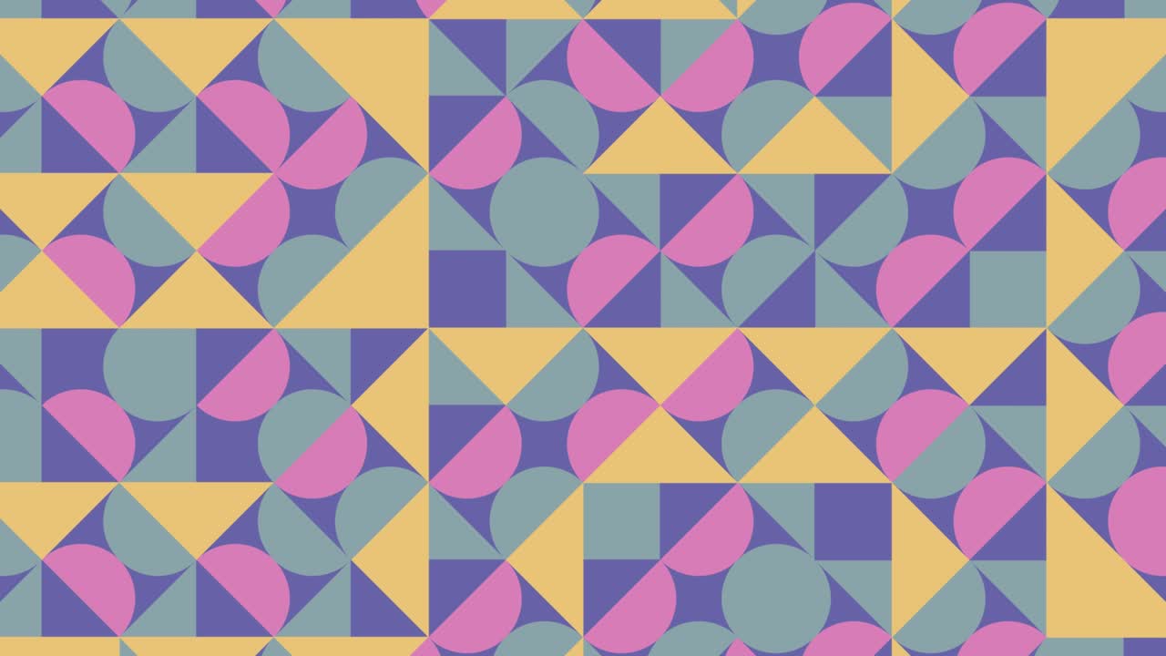 Geometric tiles in abstract seamless loop animated pattern. Abstract geometric mosaic with very peri violet elements. Endless motion graphic background in a flat design