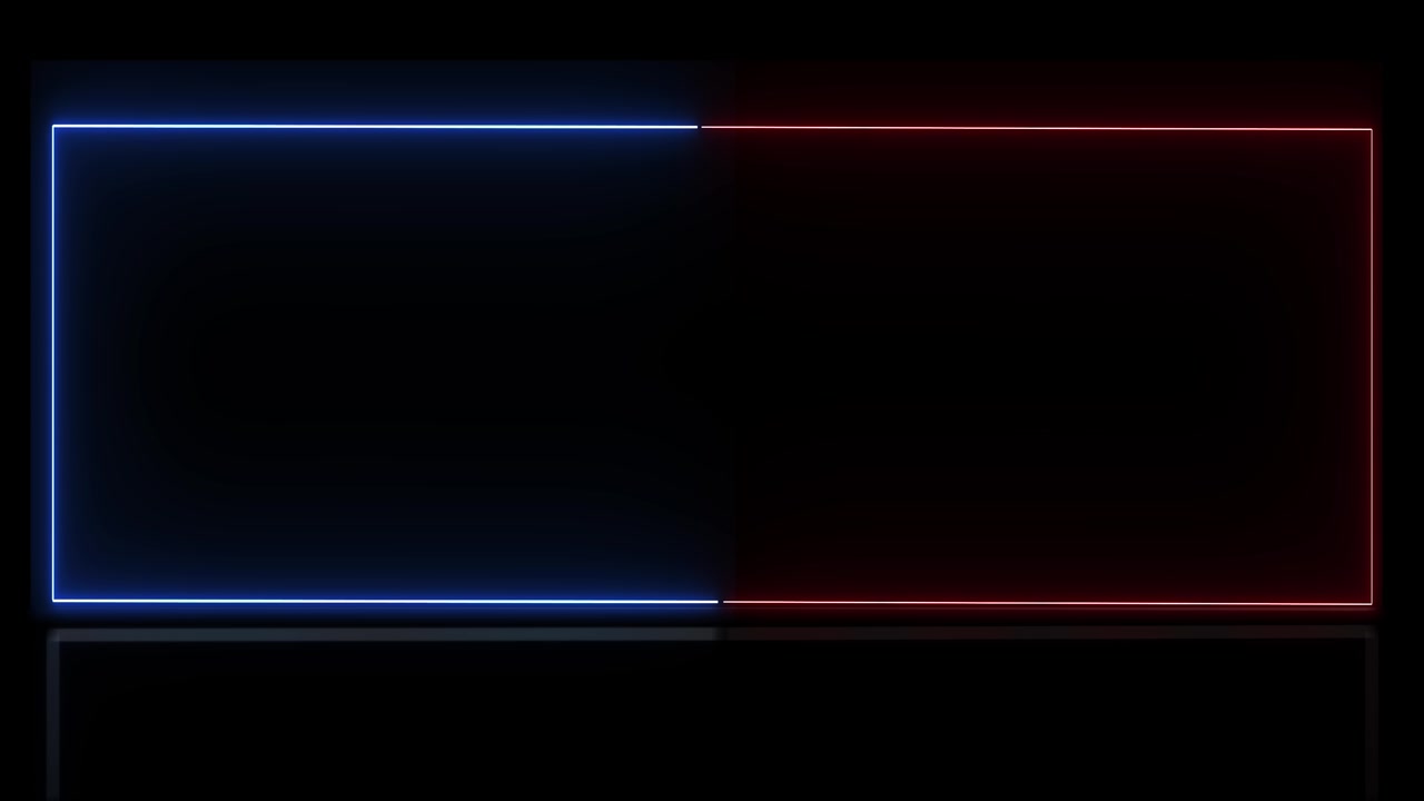 Cadre de titre "versus" néon avec des contours lumineux bleus et rouges, un espace de texte central noir et un aspect soigné.
