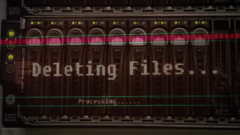 animación del procesamiento de datos en un primer plano del servidor informático