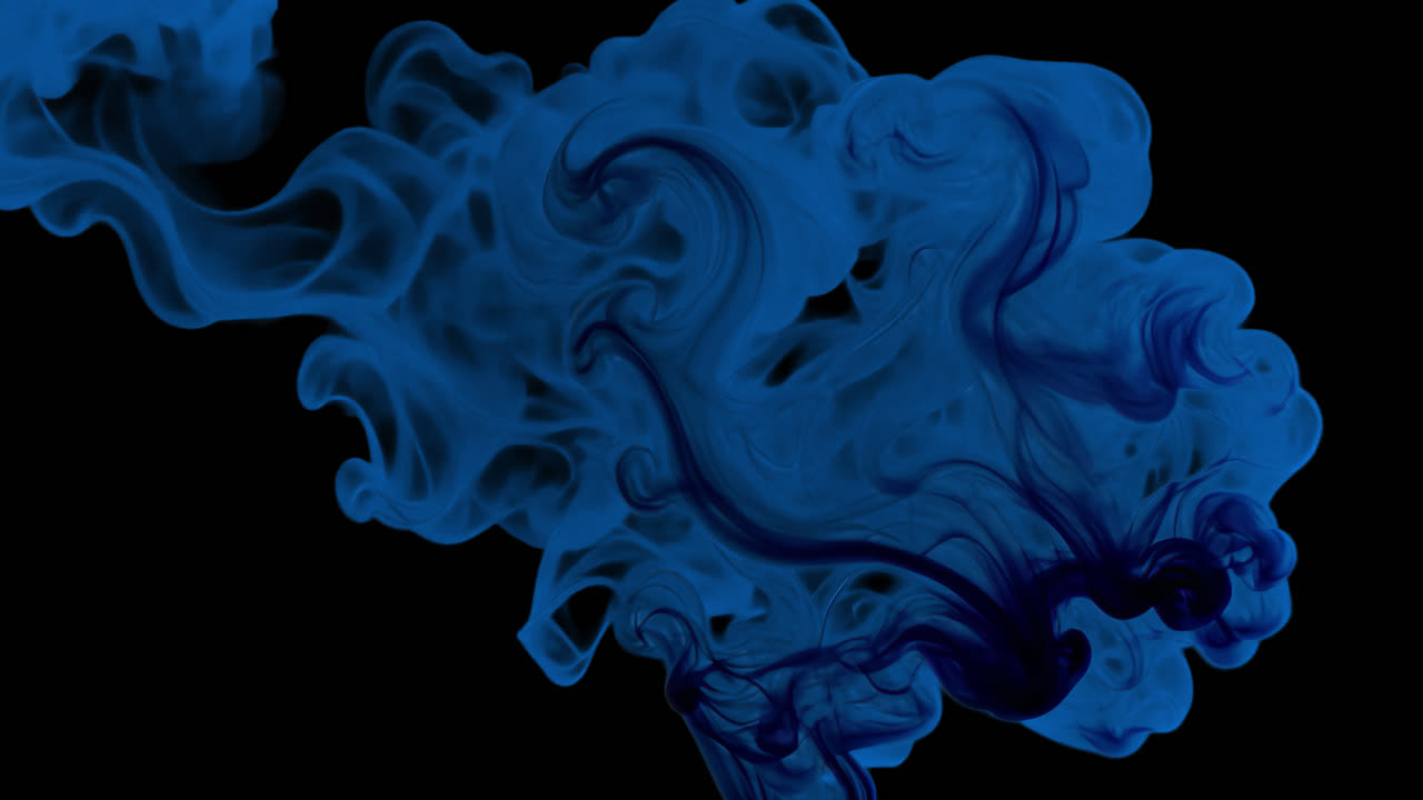 Overlay animato di vortice di inchiostro blu vibrante, video 4K trasparente, canale alfa, ProRes 4444