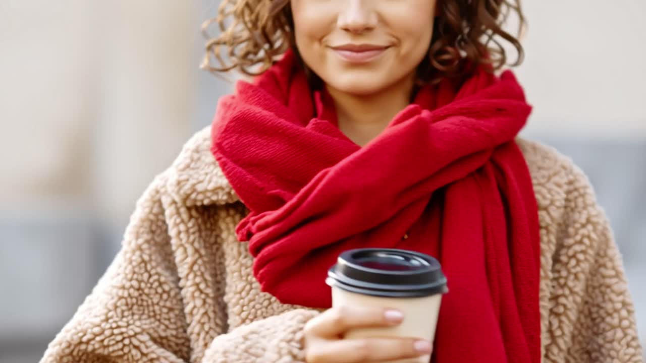 Woman in winter fashion holding a coffee cup