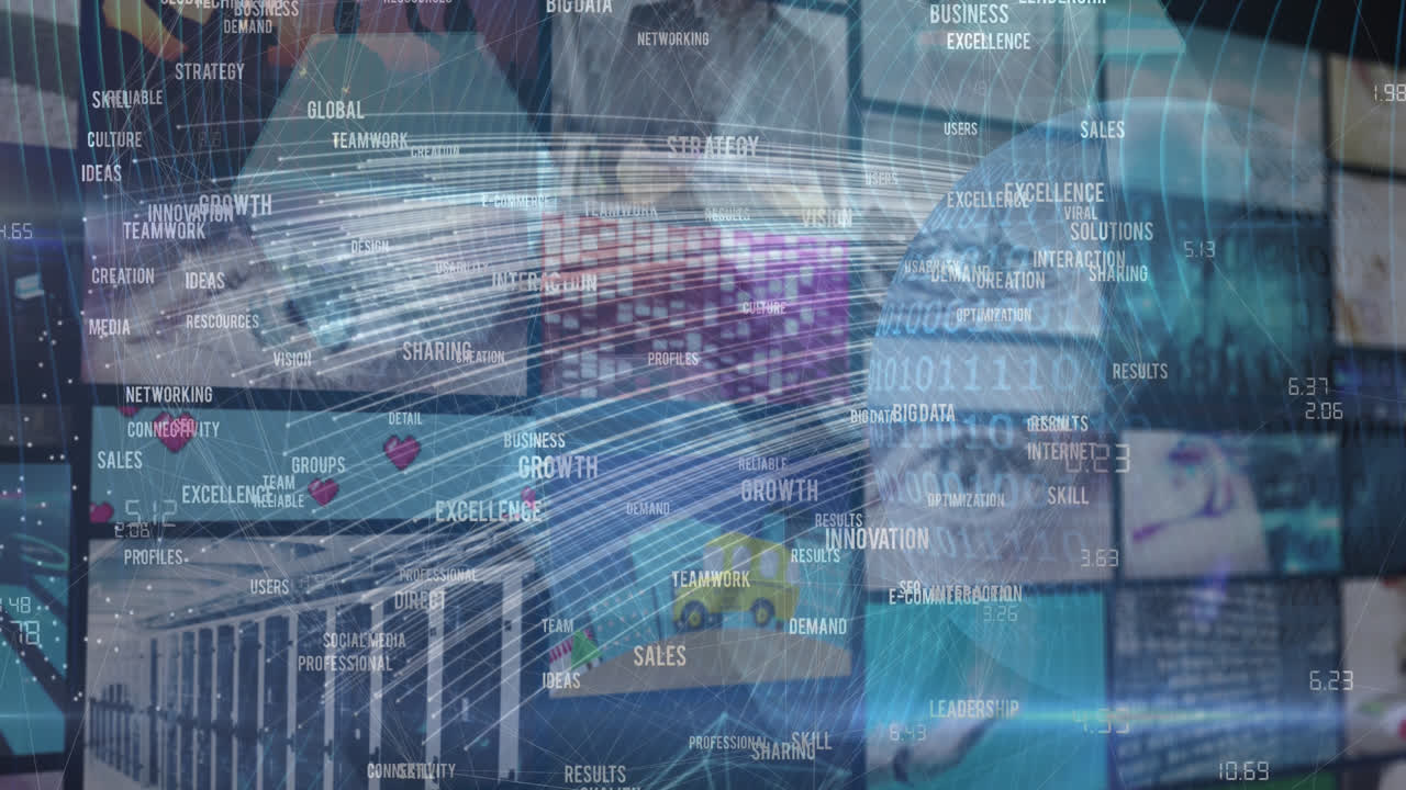 Animation of numbers changing and data processing on screens