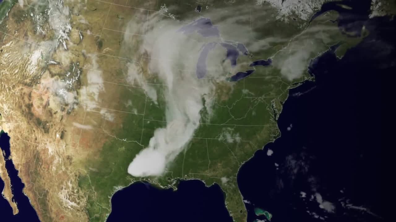 un mapa meteorológico rastrea brotes masivos de tornados en el medio oeste de estados unidos