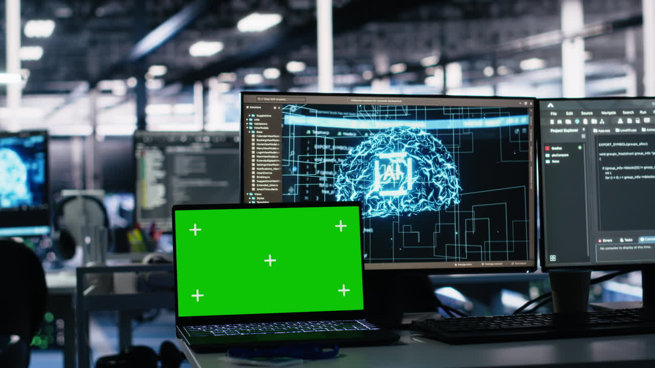 Close Up Of Isolated Screen Laptop In Data Center Used For Ai Development