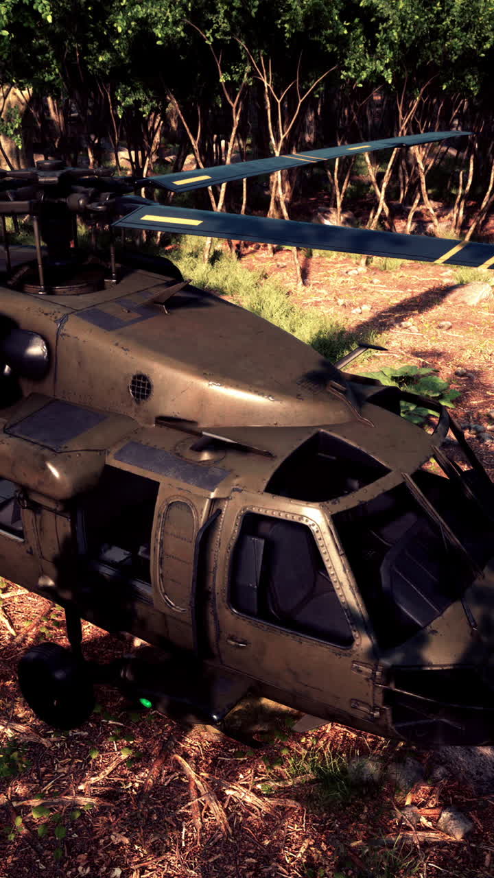 helicóptero militar abandonado en la jungla