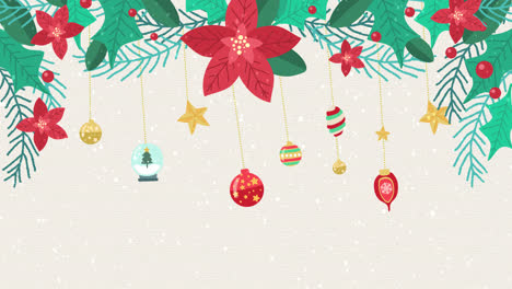 decoración de navidad borde con poinsettia, acebo, adornos y estrellas