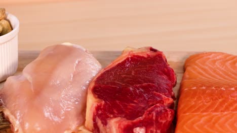 variety of meats, nuts, and dairy products