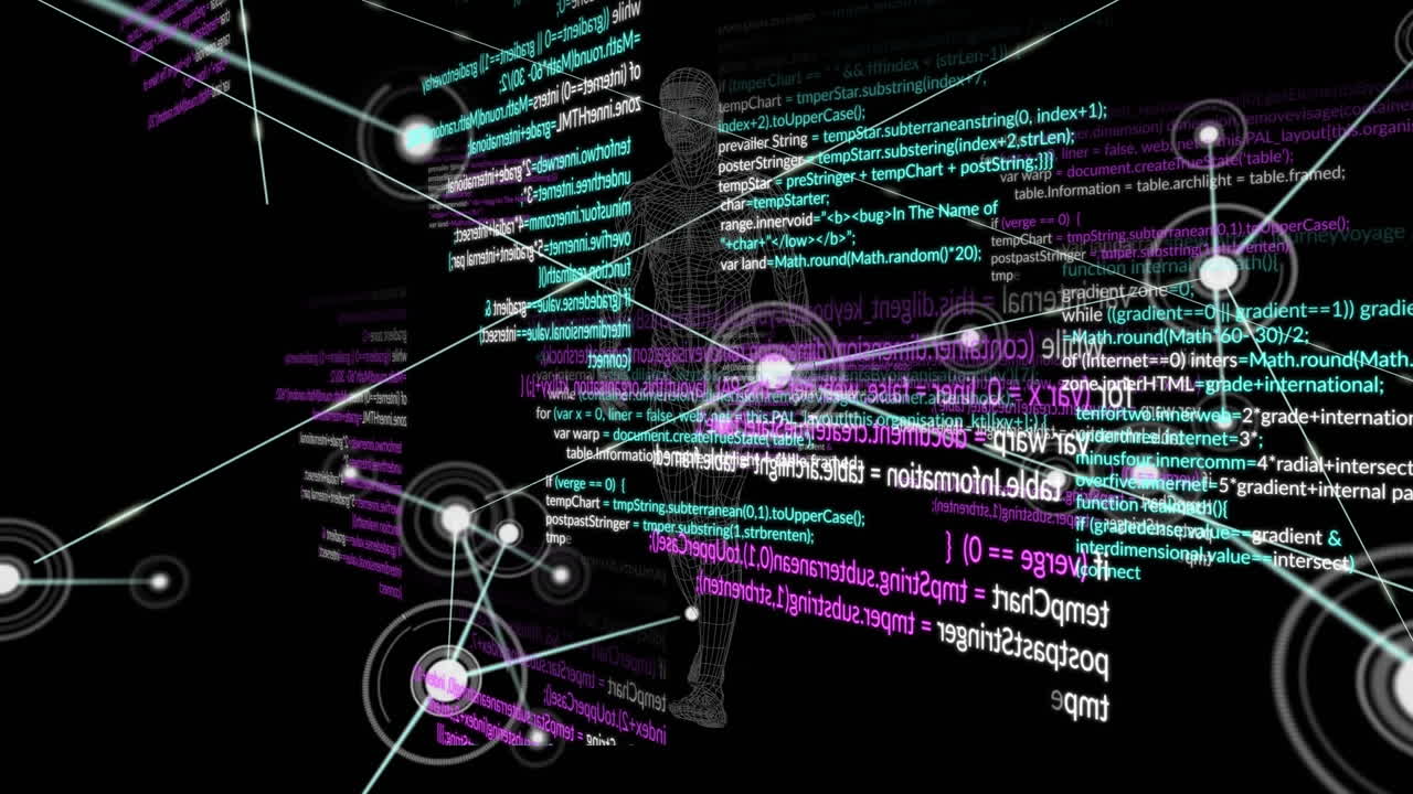 Animation of data processing on black background