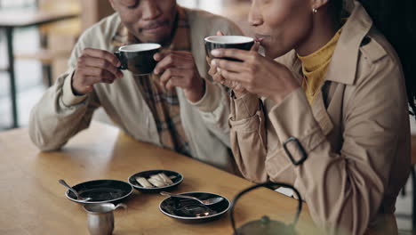 Couple,-coffee-and-happy-with-conversation