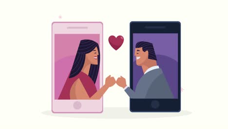 lovers couple in smartphone animation