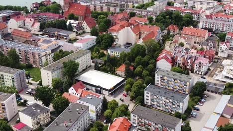 Apartment-buildings-of-Elk-city-in-Poland,-aerial-drone-view