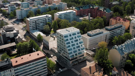 modern sustainable high-rise buildings and traditional residential buildings in nordic city of vaasa