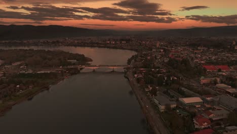 drone shot of valdivia city in chile.