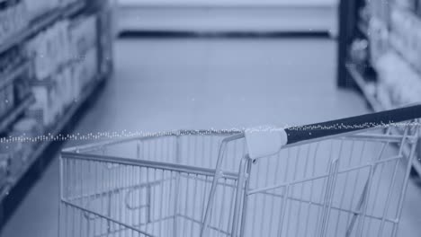 statistical data processing against close up of a shopping cart at supermarket