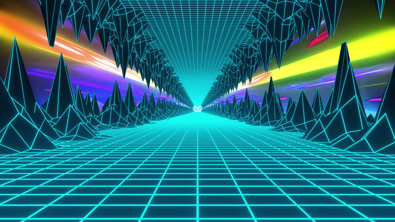 animación del metaverso con cuadrícula en un fondo multicolor
