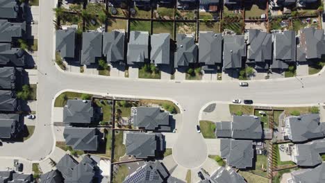 aerial view of a suburban neighbourhood in calgary, alberta in summer.
