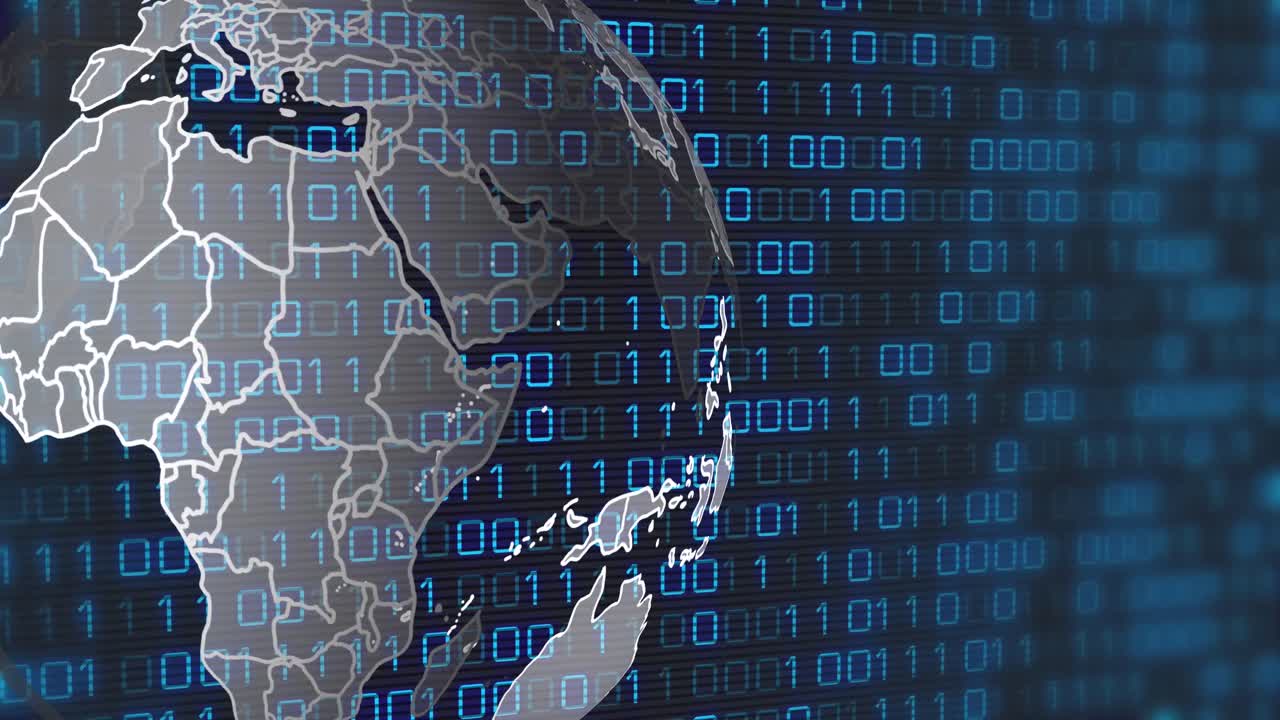 Animation of globe and binary code on black background