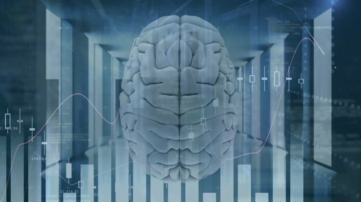 Animation of statistics and financial data processing over human brain