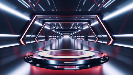 empty stage in the dark technology tunnel, 3d rendering.