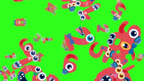 colorful monster-themed letters animate playfully on a bright green background, creating a lively and whimsical visual experience
