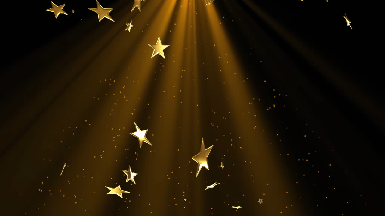 크리스마스 금색 별과 눈이 내리는 애니메이션