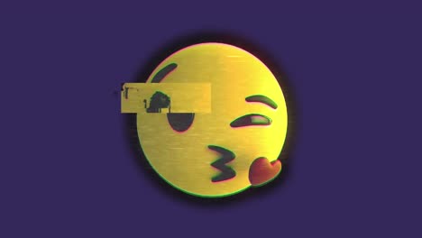 Animation-Eines-Lächelnden-Emoji-Symbols,-Das-Einen-Kuss-Auf-Violettem-Hintergrund-Sendet