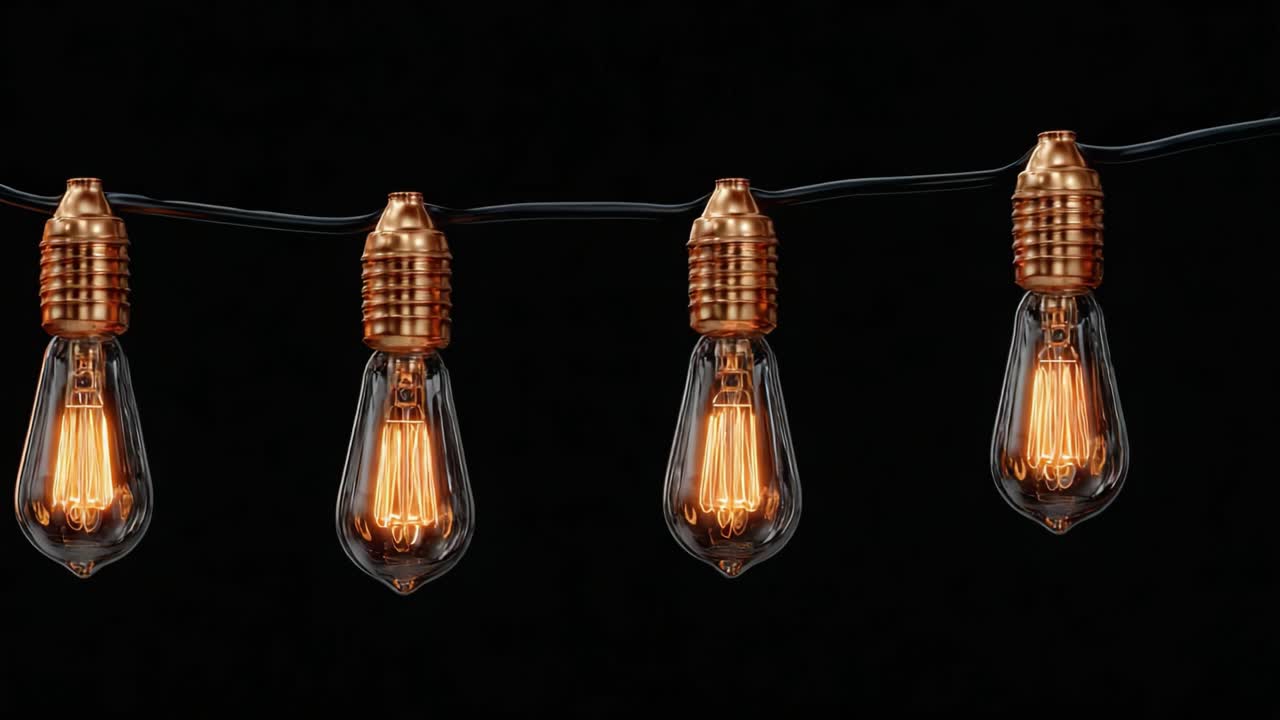 A Captivating Display of Vintage-Style Edison Bulbs Illuminating a Dark Background, Showcasing Their Unique Glow and Design in an Elegant Arrangement